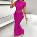 2670 Elegant And Sexy Commuter-style Party Dress, Solid Color One-shoulder Ruched Fishtail Skirt Set For Women_ecoleips.com