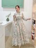 Elegant Floral Print Chiffon Maxi Dress With High Waist & Puff Sleeves – Vintage French Style A-Line Dress For Women_ecoleips.com