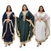 Modest Abaya Dress With Fringe –Boho Maxi Dress For Women, Elegant Long Sleeve Flowy Gown (Blue/White/Green) _ecoleips.com