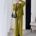 Women's Clothing Elegant Cross-Knit Sweater & Pants Set – Stylish Autumn Winter Outfit In V-Neck & Loose Fit, Soft Viscose Blend Fabric, Green Casual_ecoleips.com