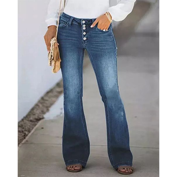 Vintage High-Waisted Flared Jeans For Women - Stretch Denim With Multiple Buttons & Washed Finish - Plus Size Available_ecoleips.com