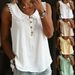 Women's Sleeveless Shirt Summer Fashion Design Loose Solid Color Button Lace Collar American Style Clothing_ecoleips.com
