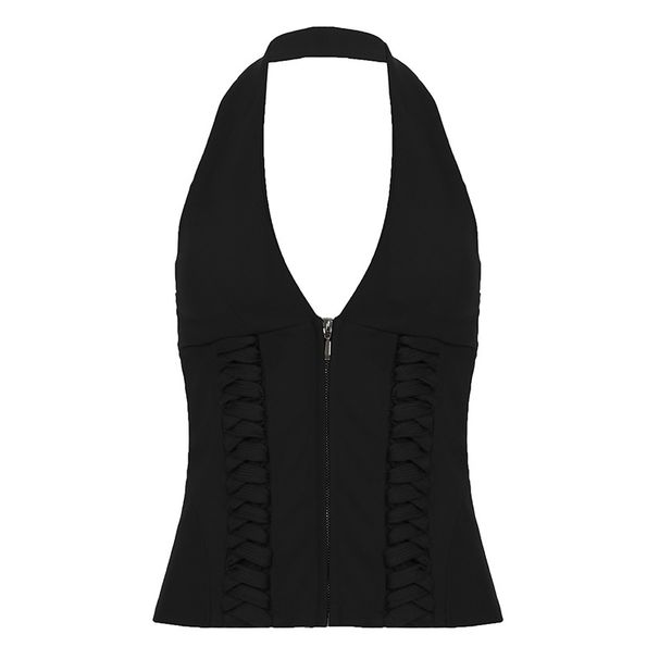 Women's Clothing Summer New Arrival Women's Strappy V Neck Halter Top Backless Slim Fit Waist Defining Celebrity Style Sexy_ecoleips.com