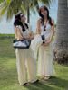 THE LIMON Lemon Green Tea Premium Slim Fit V-Neck Linen Vest Women+Wide Leg Casual Pants Set Summer_ecoleips.com