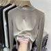 2025 Woolen Flannel Stand Up Collar Base Shirt, Women's Long Sleeved Cotton T-Shirt, 2025 Autumn And Winter New Semi High_ecoleips.com