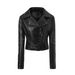 Aria Basics Black Rivet Leather Jacket For Women, Short Style, With Metal Ring Belt On The Back, Punk Biker Jacket, Direct From_ecoleips.com
