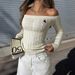 Diyun Fashion Simple Off-Shoulder Long Sleeve Sweater Knitted Women's Clothing 2025 Autumn Winter_ecoleips.com