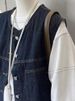 K Retro Layered Denim Vest For Women; Design-oriented, Niche, Fashionable, Slimming, Versatile Short Jacket. No Innerwear And Accessories_ecoleips.com