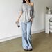 Summer New Women's Clothing American Street Fashion Letter Printed Slanted Shoulder Short Sleeve Loose T-Shirt Top_ecoleips.com