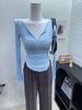 JU Women's Slim Fit Long Sleeve T-Shirt Comfortable Soft Half Open Neckline Thin Slightly Sheer Waist Cinching Sun Protective for Summer_ecoleips.com