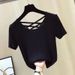 Women's Clothing Ice Silk Thread Short Sleeved T Shirt Women's Summer New Thin Slim Sexy Backless Top Bottoming Shirt_ecoleips.com