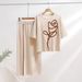 Women's Clothing Summer New Simple Abstract Round Neck Loose Short Sleeved Knitted Top High Waist Straight Skirt Two Piece Suit For Women_ecoleips.com