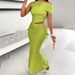 2670 Elegant And Sexy Commuter-style Party Dress, Solid Color One-shoulder Ruched Fishtail Skirt Set For Women_ecoleips.com