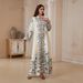 plus Size Women's Fashion Robe Dress SW2608 Long Sleeved Printed with Rhinestones New Style Muslim Clothing_ecoleips.com