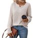 Women's Waffle Knit Stripe T-Shirt Long Sleeve Crewneck Top Soft Comfortable Fall Fashion Casual Basic Tee For Ladies_ecoleips.com
