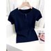 Women's Summer Fashionable Short Sleeve Knitted T-Shirt Korean Style Stylish Top Hot Selling Item_ecoleips.com