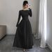 Weekend Brunch Elegant French Style Black Dress American Round Neck Long Sleeved Women's Clothing_ecoleips.com