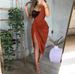 Women's Clothing Solid Color Sexy Sequins Slit Pleated One Shoulder Evening Dress_ecoleips.com