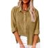 Women's Long Sleeve Shirt Autumn Pocket Solid Color Turn down Collar Button up Foreign Trade Top for Women_ecoleips.com