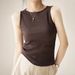 Spring Summer Cotton Tank For Women, Off-Shoulder Halter Neck Slimming Inner Wear, Ribbed Sleeveless Base Shirt,_ecoleips.com