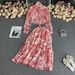 Summer Women's Fashion Chiffon Suit Set Loose Shirt High Waist Long Skirt Print Pleated Drape Pure Desire_ecoleips.com
