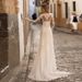 Elegant Long Sleeve Wedding Dress With Deep V-Neck & Low Back, Soft Lace & Chiffon, Slimming A-Line Silhouette With Small Train_ecoleips.com