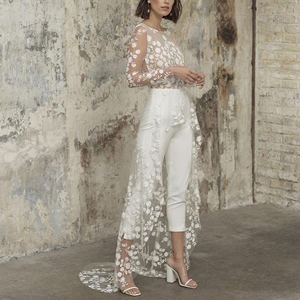 Women's Clothing Perspective Long Sleeve Lace Jumpsuit Windbreaker Two New_ecoleips.com