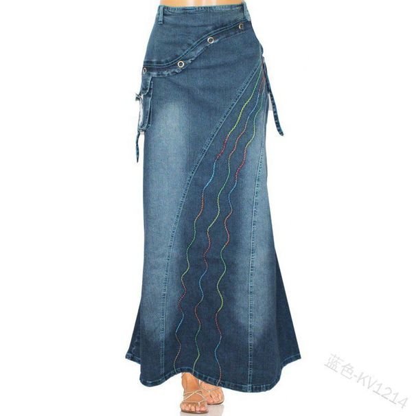 Verve New Women's Fashion Artistic Style Patchwork Flared Casual Denim Mermaid Midi Skirt For Women_ecoleips.com