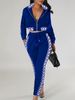 Women's Clothing Spring And Autumn Fashion Casual Suit Navel Baring Zipper Top Pattern Pattern Splicing Pants Two Piece Set For Women_ecoleips.com