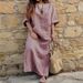 Women's Clothing Women's Style Cotton Linen Yarn Dyed Striped Loose Fit Pocket Dress Long Sleeve For Formal & Casual For Women_ecoleips.com