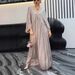 Long Dress With Satin Fabric, Lotus-Leaf Sleeves, And Pleats, Perfect For Summer Leisure In The Middle East_ecoleips.com