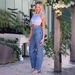 Women's Clothing Fashionable Beaded Frayed Wide Leg Jeans Denim_ecoleips.com