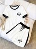 Women's Elegant Letter Print round Neck Tracksuit Short Sleeved Casual Shorts European American Style Cross Border 8010 Pattern_ecoleips.com