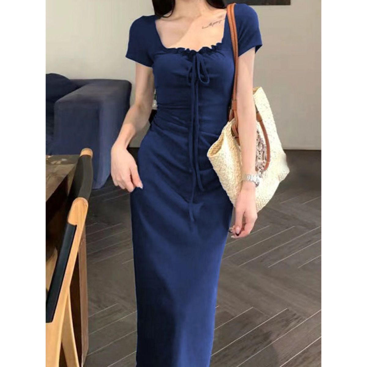 French Style High-End Elegant Short-Sleeve 2025 Summer New Slim Fit Bodycon Mermaid Long Dress_ecoleips.com