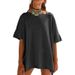Summer Women's Patchwork Five-Sleeve Top Solid Color Loose Fit Round Neck_ecoleips.com
