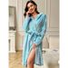 Aria Basics Autumn Winter Fluffy Loose Nightgown Cross-Border Long Sleeve Double-Sided Fleece Lace-Up Warm Pajamas Homewear_ecoleips.com