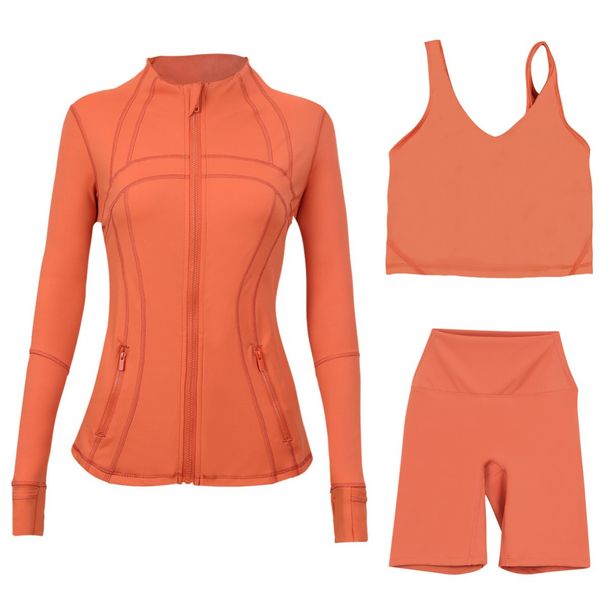 Women's 3-Piece Workout Set – Breathable Jacket, U-Back Sports Bra & 5" Shorts For Yoga, Running & Gym (S-Xxxl, 40+ Colors)_ecoleips.com