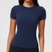 Women's Slim Fit High Elasticity T-Shirt Summer Short Sleeve Straight Shoulder Fitness Sports Yoga Top_ecoleips.com