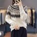 Women's Chunky Knit Sweater Oversized High-Neck Pullover With Geometric Jacquard Contrast Color Blocking Soft Acrylic-Polyester Blend For Fall/Winter_ecoleips.com