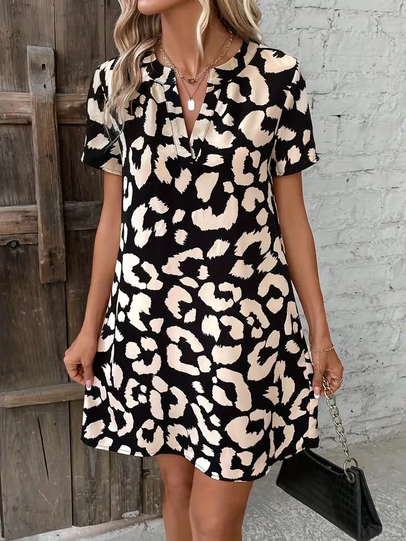 Women's V Neck Short Sleeved Dress 2025temu Cross Border E-commerce Independent Website European & American Style Spring/Autumn Summer Regular Size_ecoleips.com