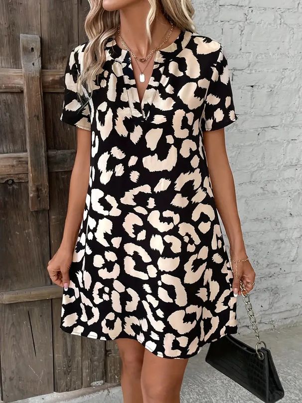 Women's V Neck Short Sleeved Dress 2025temu Cross Border E-commerce Independent Website European & American Style Spring/Autumn Summer Regular Size_ecoleips.com