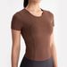 Women's Clothing Yoga Wear Short Sleeved Women's With Chest Pad Pleated Slim Fit Sports Fitness Tops T Shirt_ecoleips.com