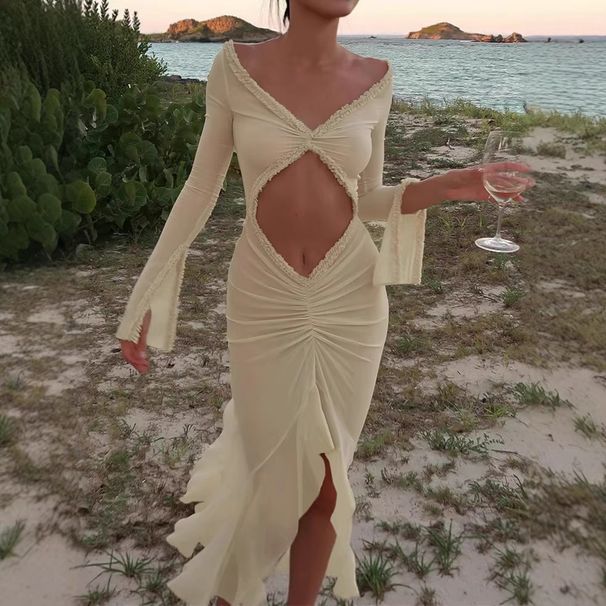 Elegant French High-End Goddess Bikini See through Sexy Cropped Floor Dress European American Style Age Reducing Red Color Women's Beachwear_ecoleips.com