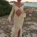 Elegant French High-End Goddess Bikini See through Sexy Cropped Floor Dress European American Style Age Reducing Red Color Women's Beachwear_ecoleips.com