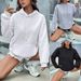 Women's Clothing Oversized Pocket Sleeve T-Shirt - Women's Long Sleeve Casual Top (S-XXXL, Black/White/Grey)_ecoleips.com