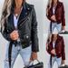 Women's jacket top PU leather jacket motorcycle short zipper_ecoleips.com