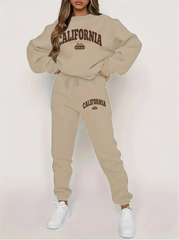 Women's Letter Print Sweatshirt Set European American Style_ecoleips.com