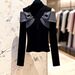 Women's Clothing Chic Unique Design Niche Black Off-Shoulder Knit Top – Winter French-Inspired Black Sweater With Unique Spliced Design (S-XL)_ecoleips.com