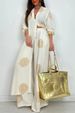 Women's Clothing Middle Loose Long Printed Robe Top Wide Leg Pants Two Piece Set_ecoleips.com