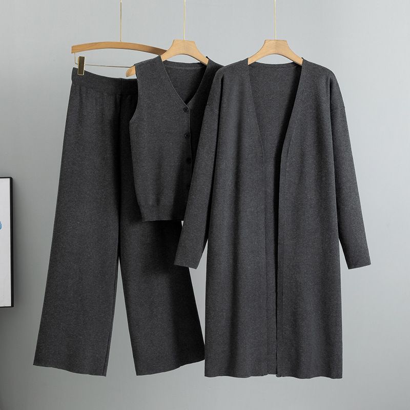 Women's Knitted Three Piece Suit Sleeveless Vest Sweater Cardigan Pants Set Spring Autumn Temperament_ecoleips.com